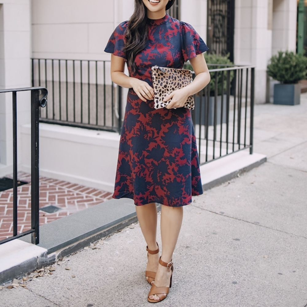 ANN TAYLOR Burgundy Floral Midi Dress